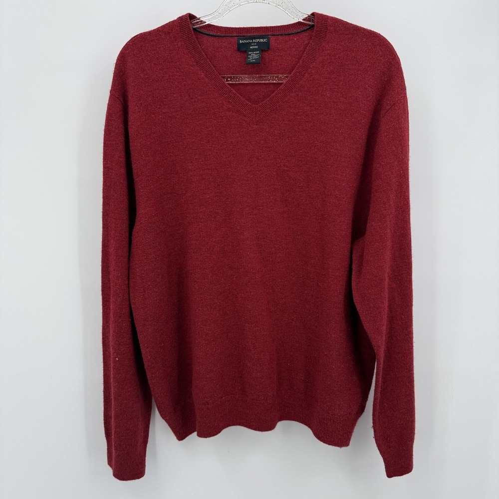 Banana Republic Sweater Mens 2XL Red Merino Wool Pullover V Neck Classic Warm